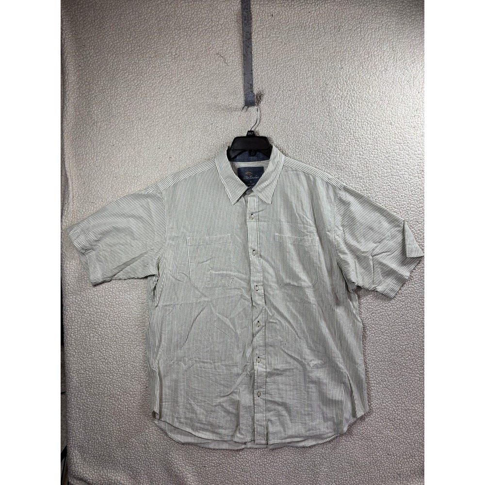 Bob Timberlake Mens XL Short Sleeve Button Down Shirt Green White Striped Pocket